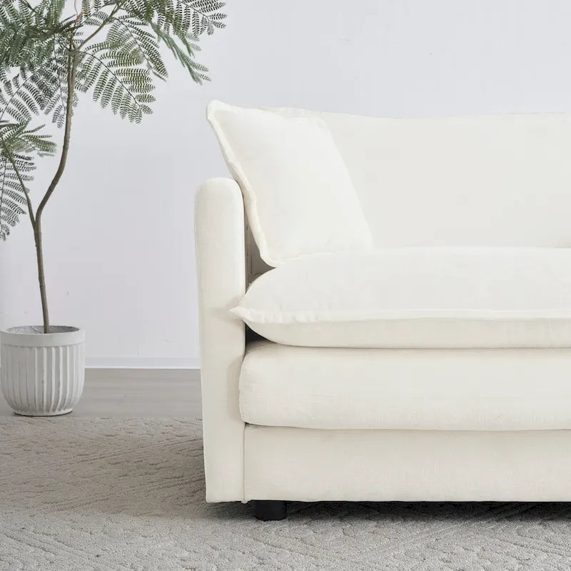Fauteuil d'appoint lot de 2, Fauteuils haut de gamme rembourrés en chenille, Chaises d'appoint de salon avec coussin décoratif, Blanc