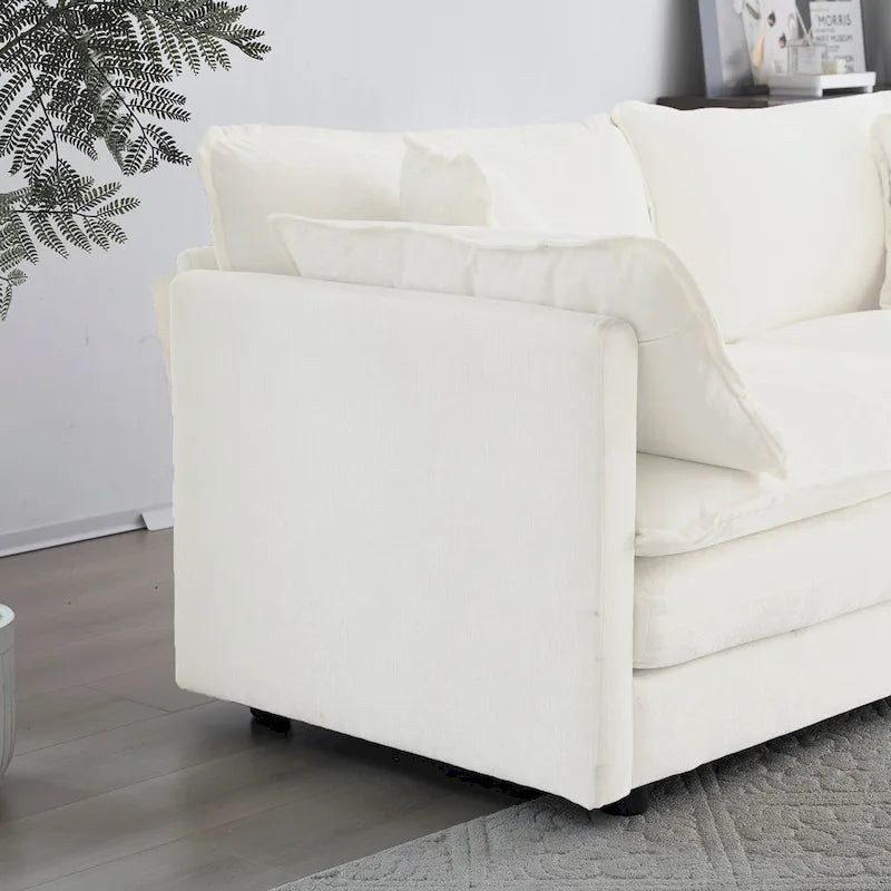 Fauteuil d'appoint lot de 2, Fauteuils haut de gamme rembourrés en chenille, Chaises d'appoint de salon avec coussin décoratif, Blanc
