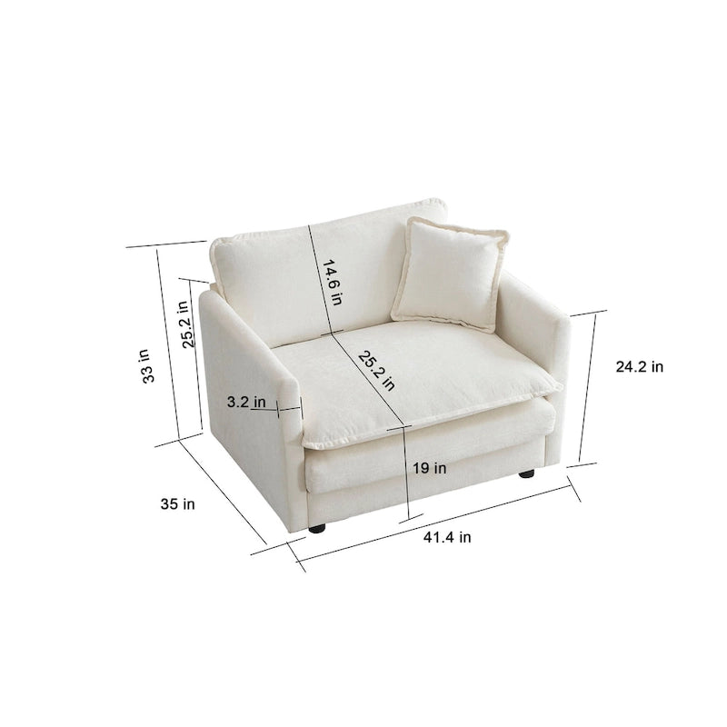 Fauteuil d'appoint lot de 2, Fauteuils haut de gamme rembourrés en chenille, Chaises d'appoint de salon avec coussin décoratif, Blanc