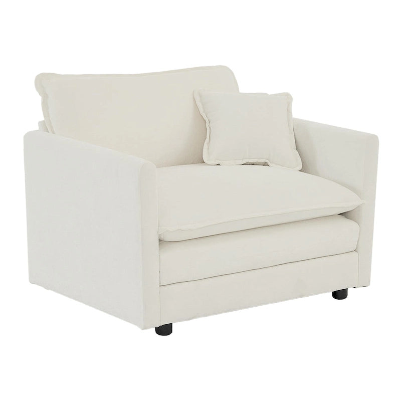 Fauteuil d'appoint lot de 2, Fauteuils haut de gamme rembourrés en chenille, Chaises d'appoint de salon avec coussin décoratif, Blanc
