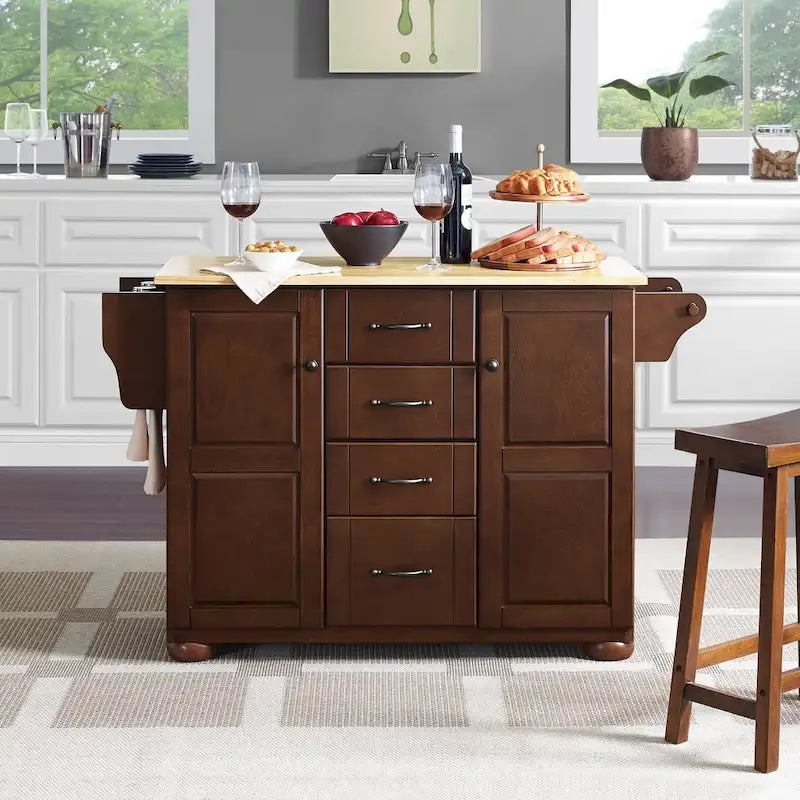 Îlot de cuisine Eleanor en bois naturel - 18p x 51.5l x 35.25h