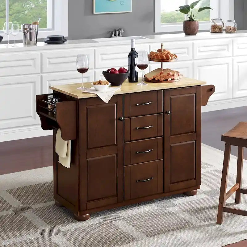 Îlot de cuisine Eleanor en bois naturel - 18p x 51.5l x 35.25h
