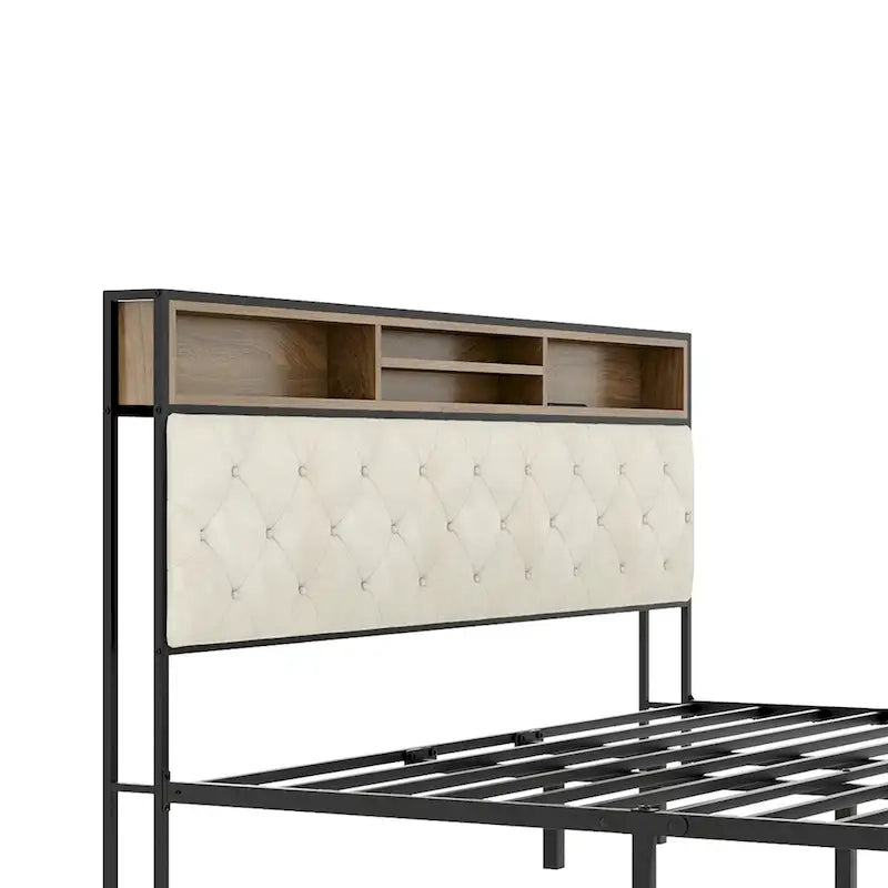 Lit de rangement capitonné King moderne avec chargeur USB intégré