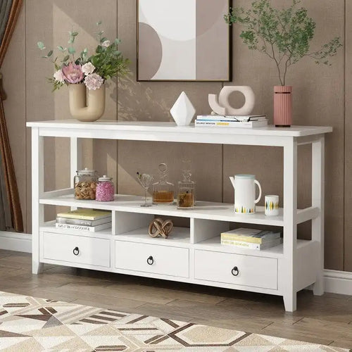 Console de style vintage à 3 niveaux avec 3 tiroirs et étagères