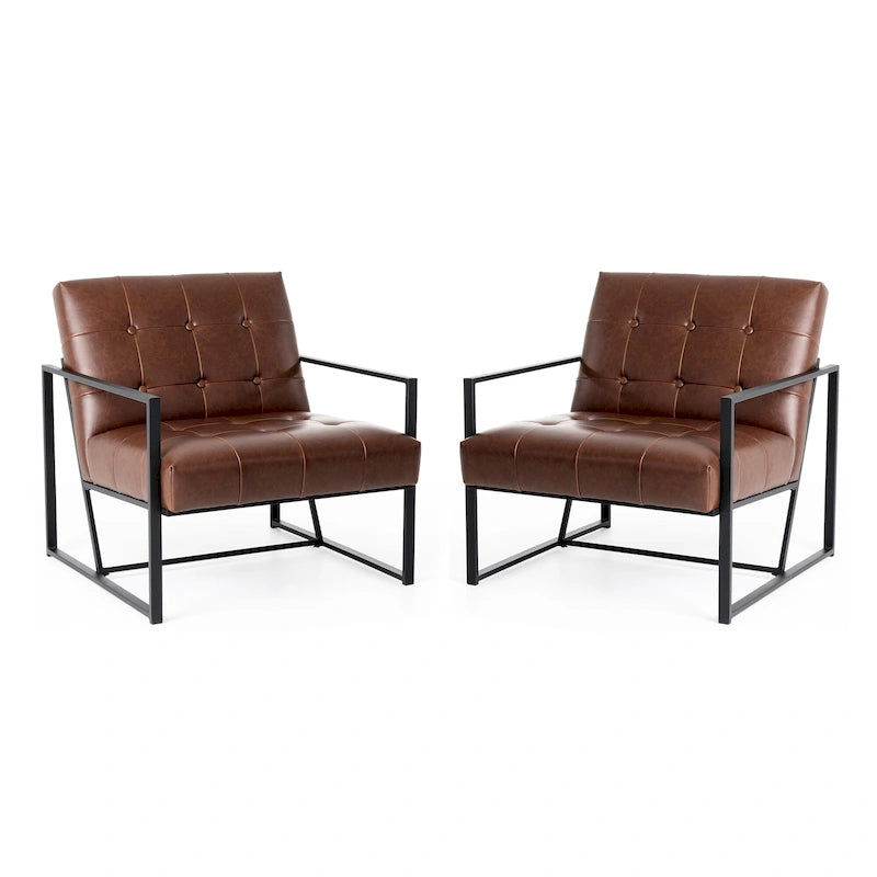 de 2 fauteuils d'appoint touffetés en similicuir de style Mid-Century 29,25W