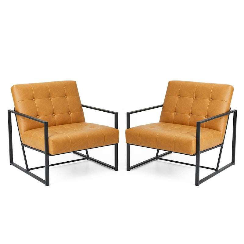 de 2 fauteuils d'appoint touffetés en similicuir de style Mid-Century 29,25W