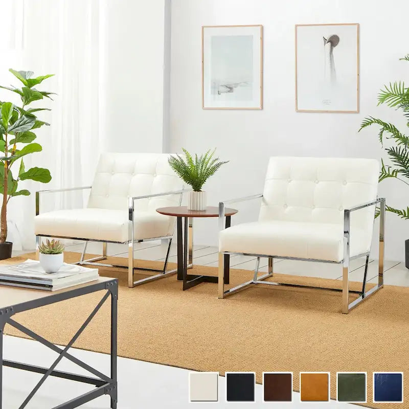   of 2 29.25W Mid-Century PU Leather Tufted Accent Chairs