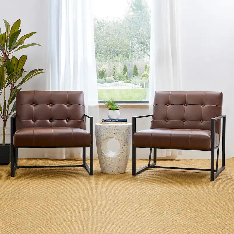 de 2 fauteuils d'appoint touffetés en similicuir de style Mid-Century 29,25W