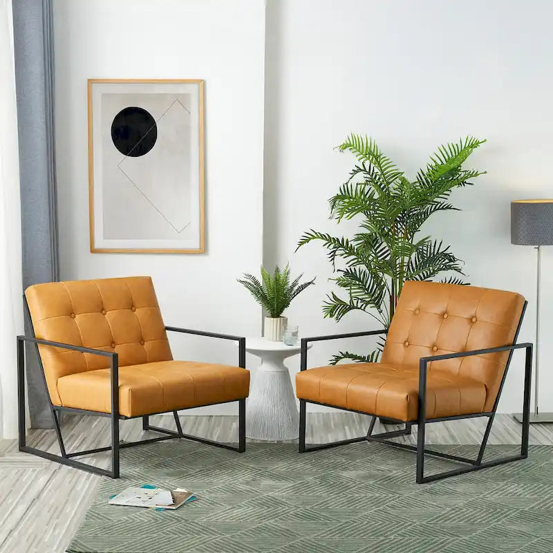 de 2 fauteuils d'appoint touffetés en similicuir de style Mid-Century 29,25W