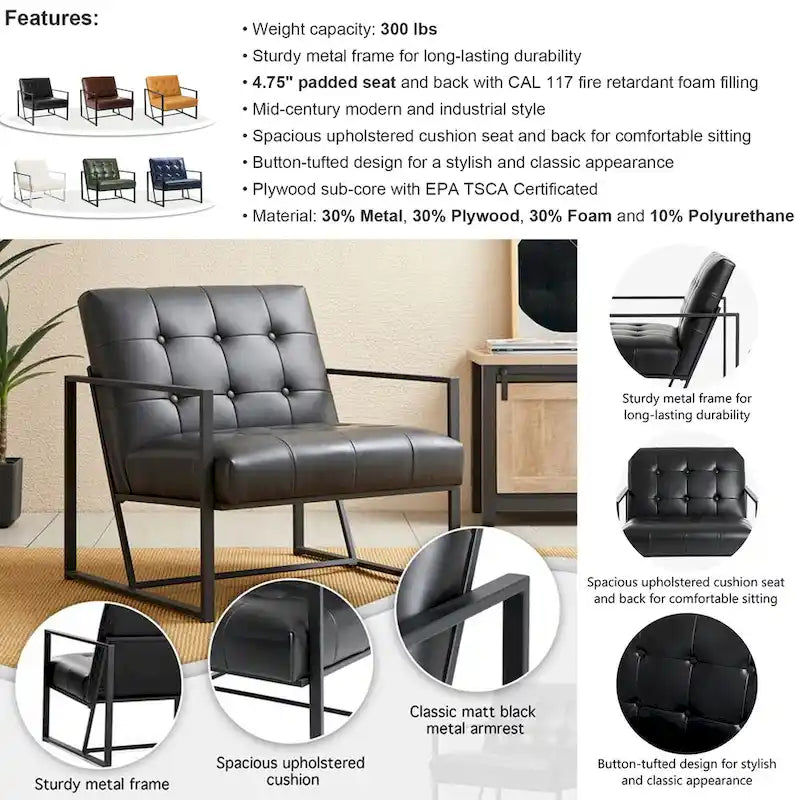 de 2 fauteuils d'appoint touffetés en similicuir de style Mid-Century 29,25W