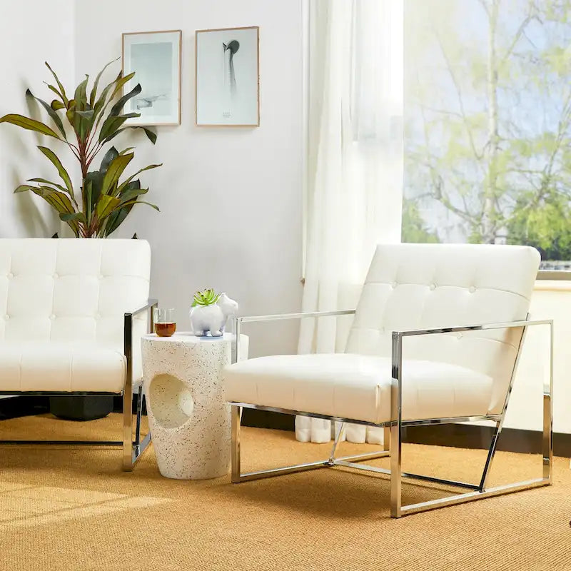 de 2 fauteuils d'appoint touffetés en similicuir de style Mid-Century 29,25W