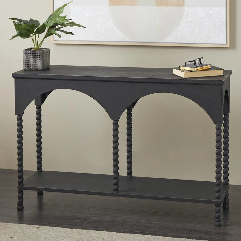 Console de table 1 étagère en bois avec arches - Noire -