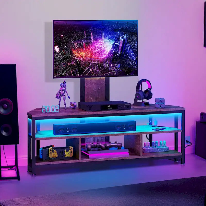 Meuble TV LED avec support, prise de courant et port USB pour TV jusqu'à 70 pouces