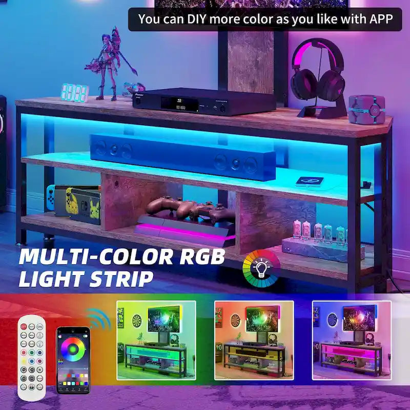 Meuble TV LED avec support, prise de courant et port USB pour TV jusqu'à 70 pouces