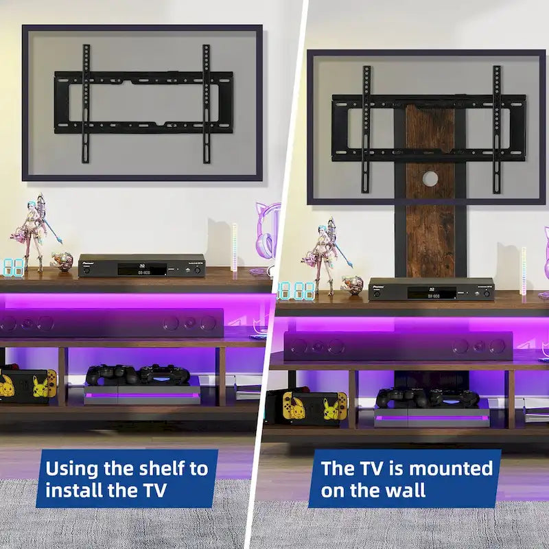 Meuble TV LED avec support, prise de courant et port USB pour TV jusqu'à 70 pouces
