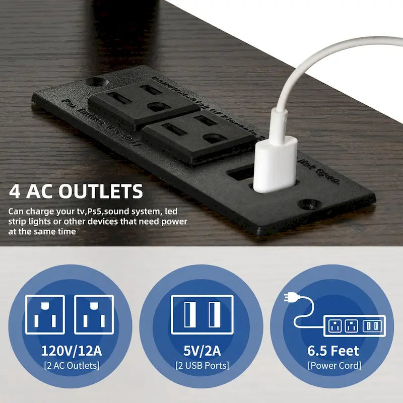 Meuble TV LED avec support, prise de courant et port USB pour TV jusqu'à 70 pouces