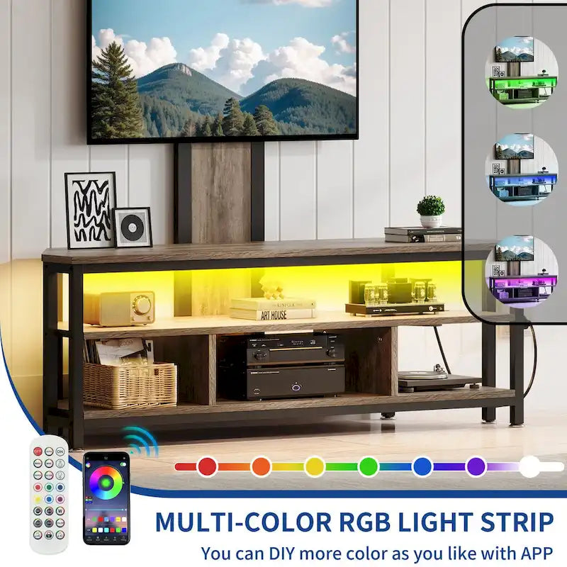 Meuble TV LED avec support, prise de courant et port USB pour TV jusqu'à 70 pouces