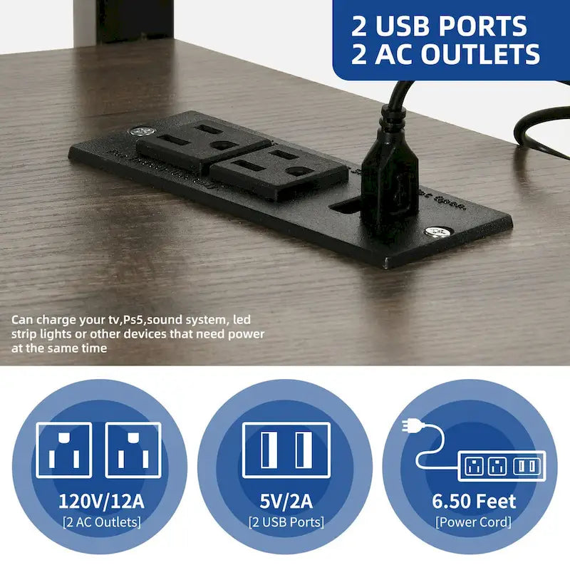 Meuble TV LED avec support, prise de courant et port USB pour TV jusqu'à 70 pouces
