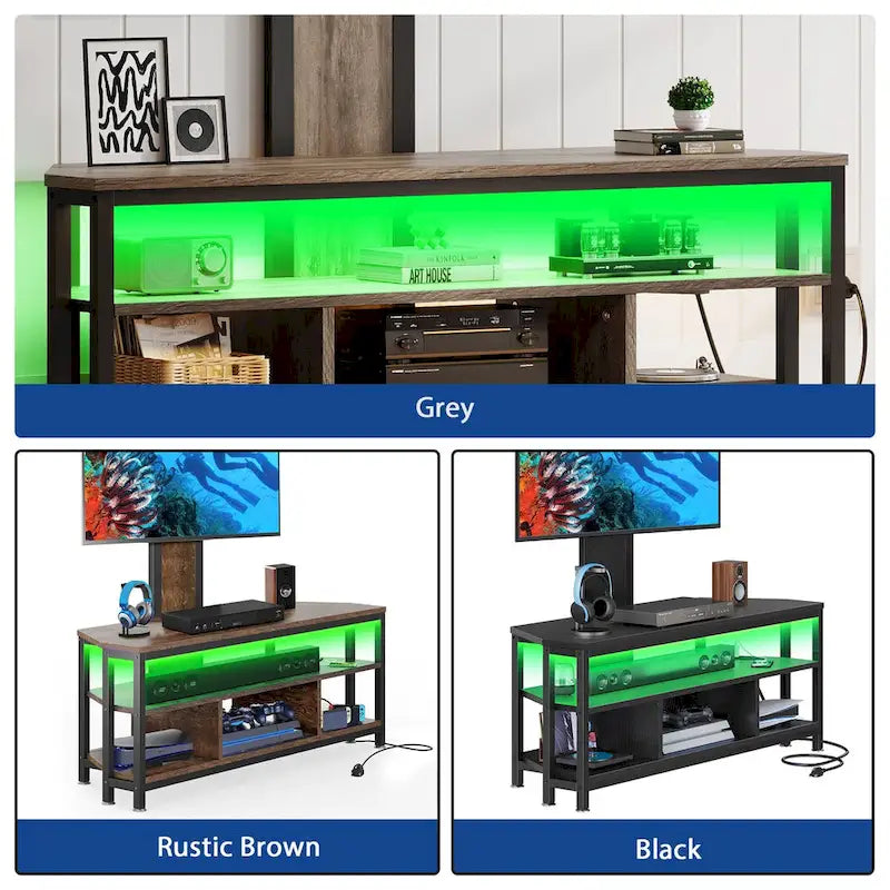 Meuble TV LED avec support, prise de courant et port USB pour TV jusqu'à 70 pouces