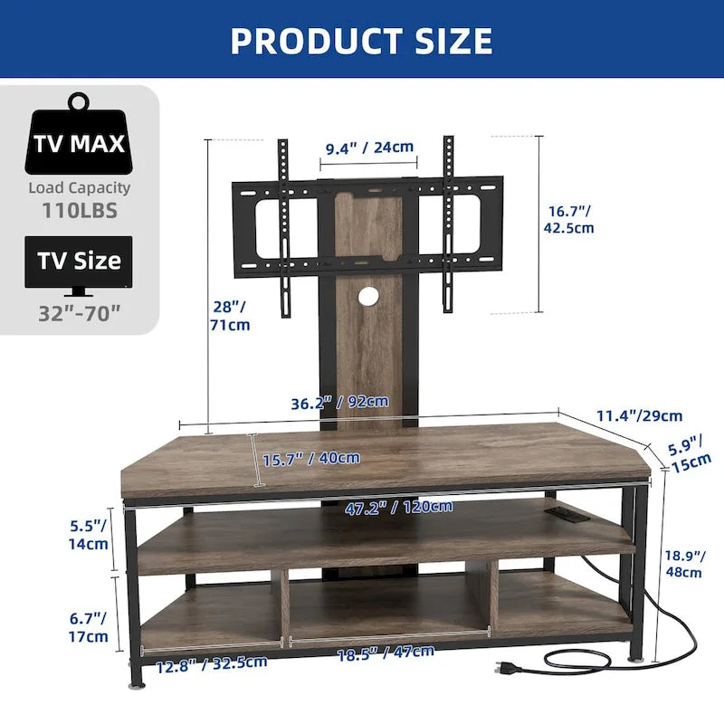 Meuble TV LED avec support, prise de courant et port USB pour TV jusqu'à 70 pouces