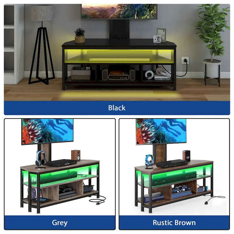 Meuble TV LED avec support, prise de courant et port USB pour TV jusqu'à 70 pouces