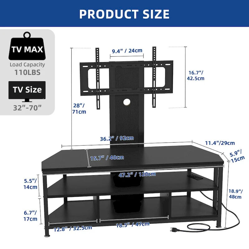 Meuble TV LED avec support, prise de courant et port USB pour TV jusqu'à 70 pouces
