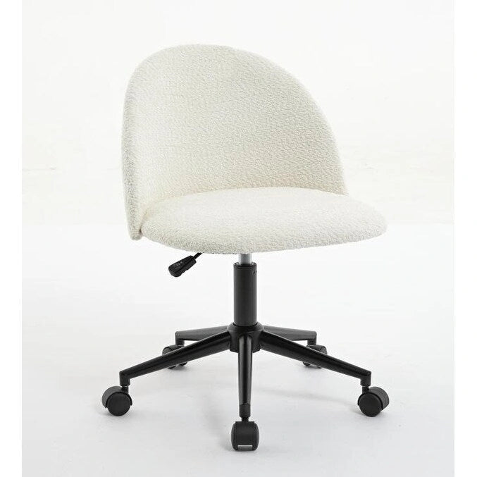 Chaise de bureau pivotante réglable en tissu bouclé, dossier mi-haut, avec pieds noirs, fauteuil de bureau rembourré à roulettes