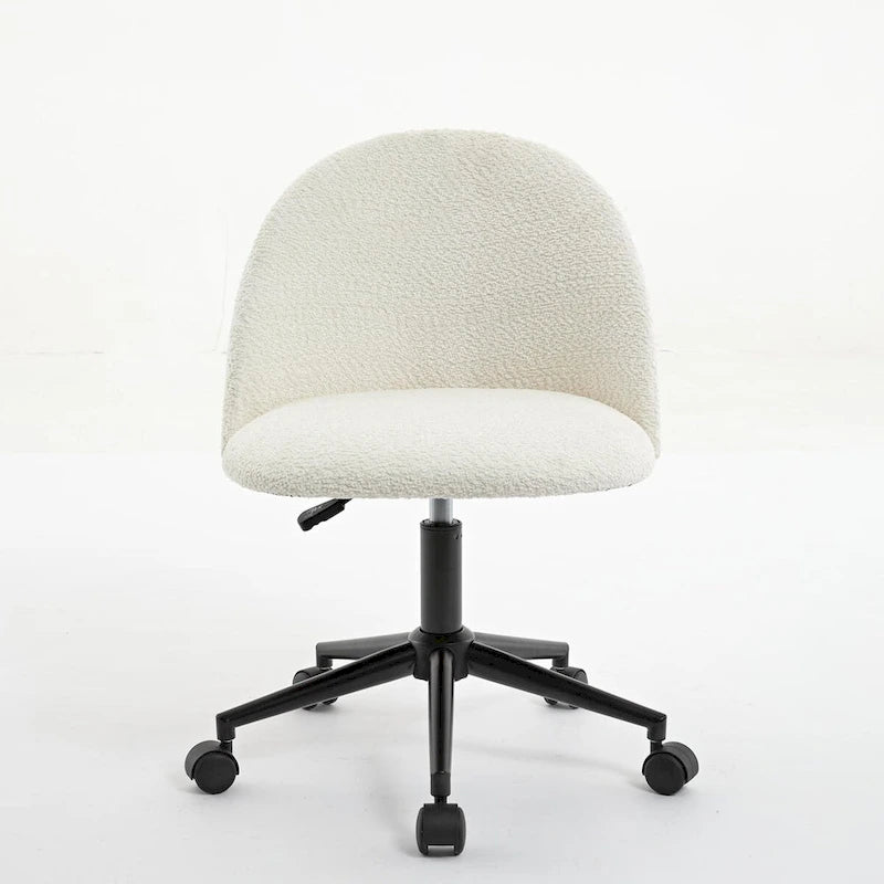 Chaise de bureau pivotante réglable en tissu bouclé, dossier mi-haut, avec pieds noirs, fauteuil de bureau rembourré à roulettes
