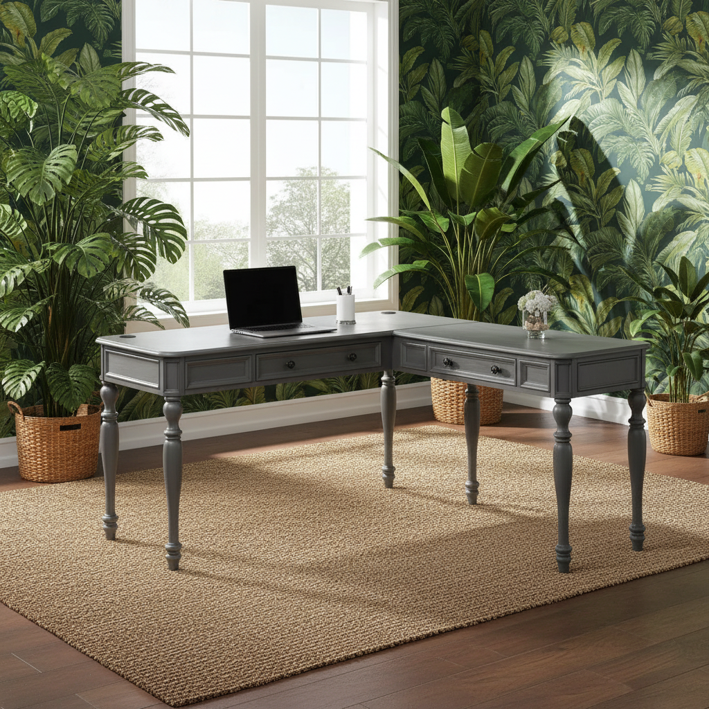 Tropical Background Grey L-Shaped Desk