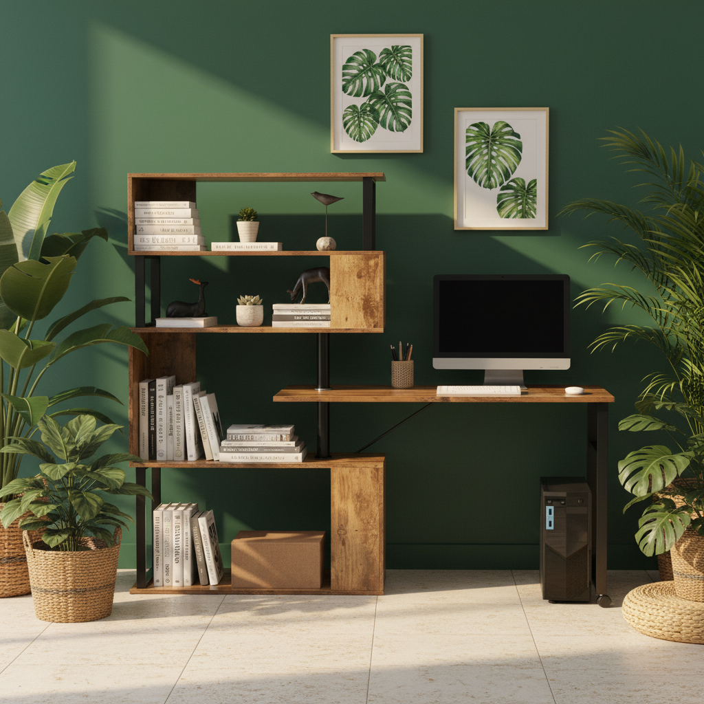 Tropical Summer L-Shaped Desk with Bookshelf