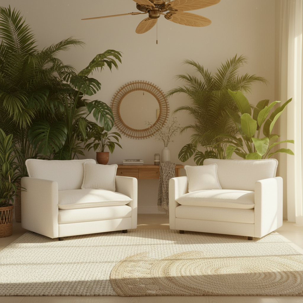 White Chenille Armchairs - Tropical Island Style